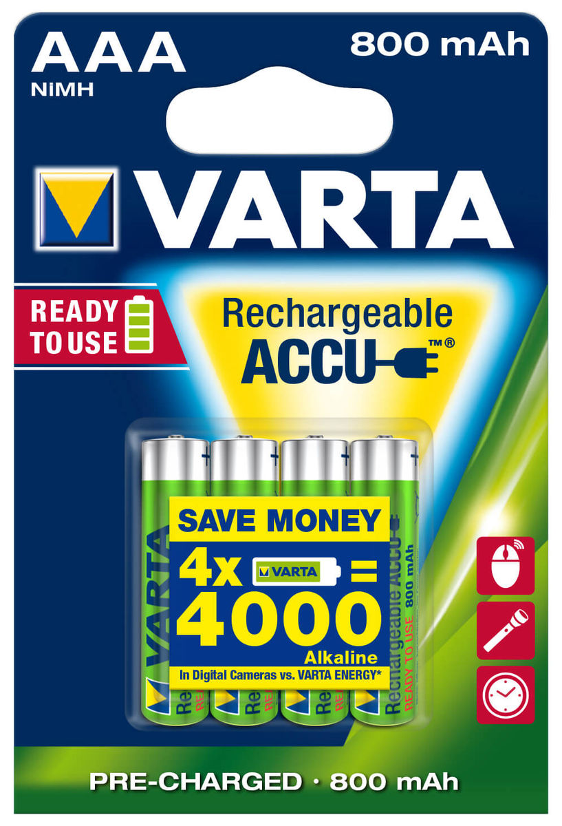 Image of Varta Accu 800mAh / AAA / LR03 R2U 4 Stück Batterien bei nettoshop.ch