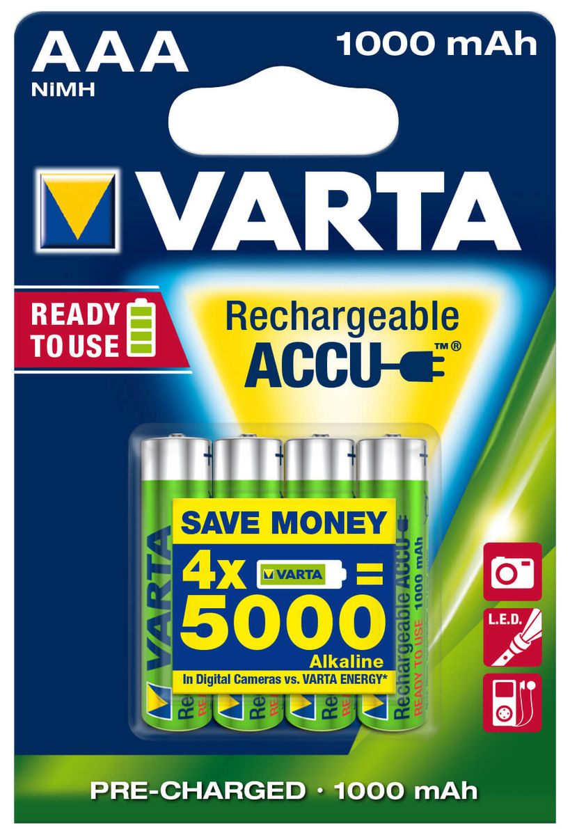 Image of Varta Accu 1000mAh / AAA / LR03 R2U 4 Stück Batterien bei nettoshop.ch