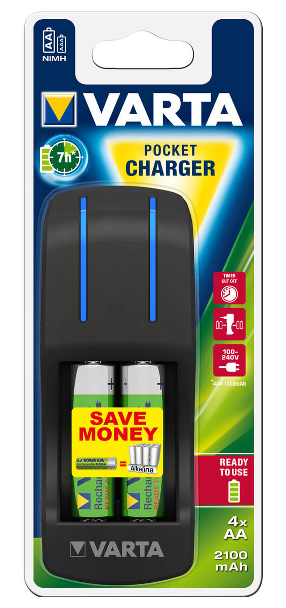 Image of Varta Pocket Charger + 4 Stück 2100mAh / AA / R2U Batterien bei nettoshop.ch