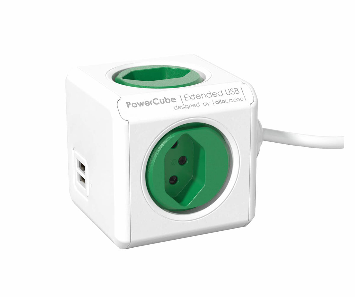 Image of Allocacoc PowerCube Extended USB 1.5m Steckdosenleiste grün bei nettoshop.ch