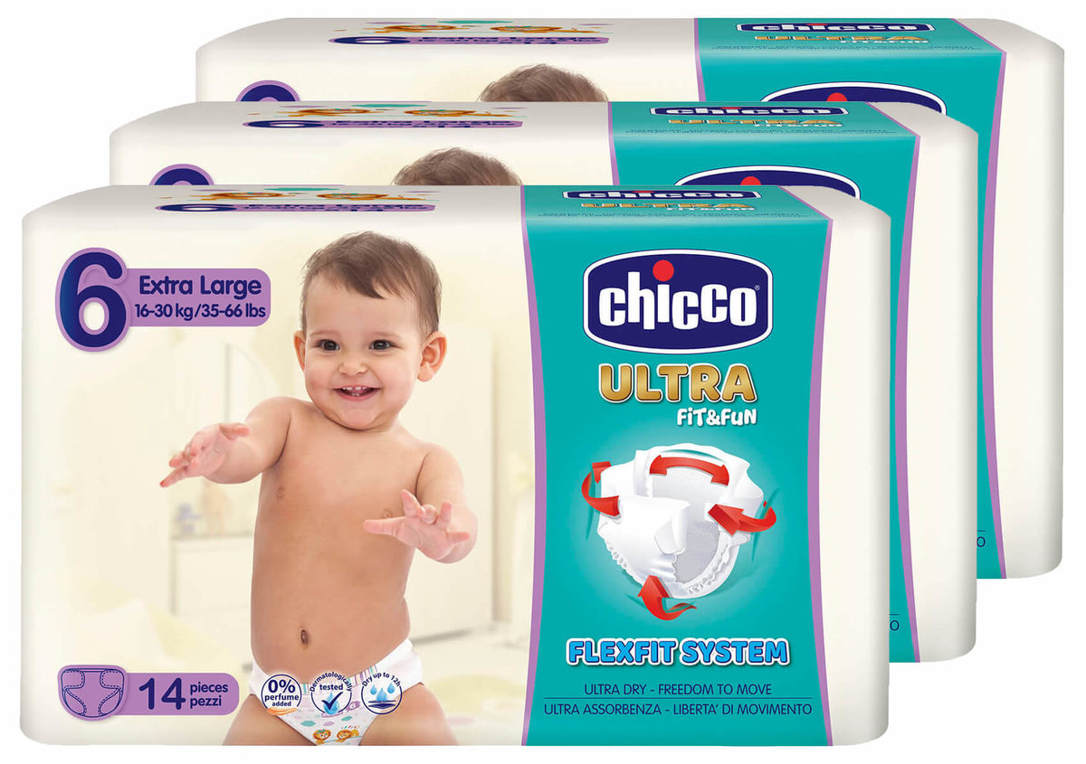 Image of Chicco Ultra 6 Extra Large Windeln 14 Stk 3er Set bei nettoshop.ch