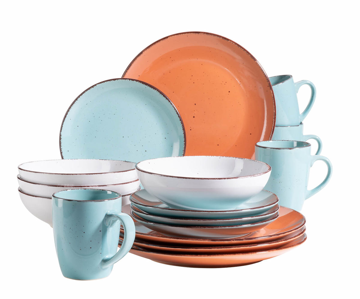 Image of Mäser Philline 16-teiliges Geschirr-Set türkis, weiss & orange bei nettoshop.ch