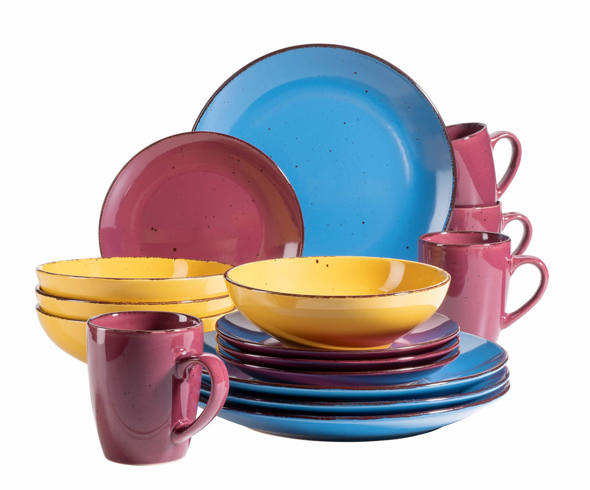 Image of Mäser Philline 16-teiliges Geschirr-Set violette, gelb & dunkelblau bei nettoshop.ch