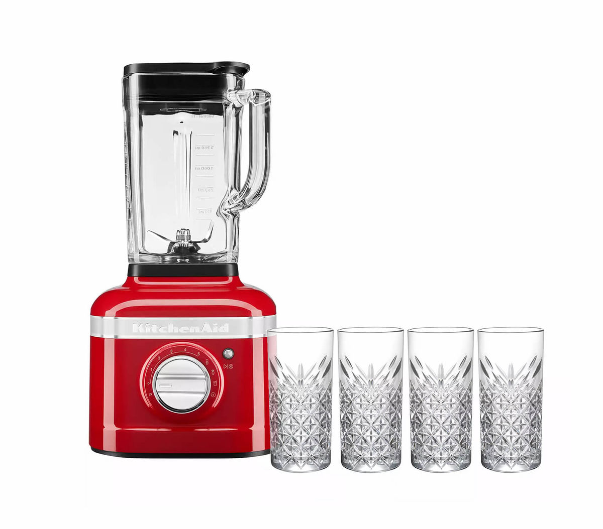 Image of KitchenAid K400 Artisan Mixer rot & Longdrink-Glas 45 cl, 4er Set bei nettoshop.ch