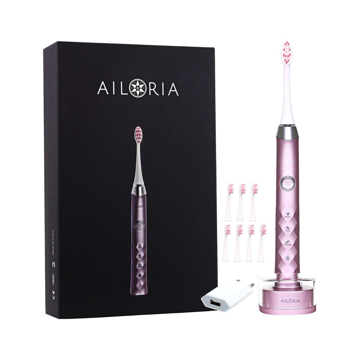 Image of Ailoria SHINE BRIGHT Schallzahnbürste inkl. 8 Bürstenköpfe pink bei nettoshop.ch