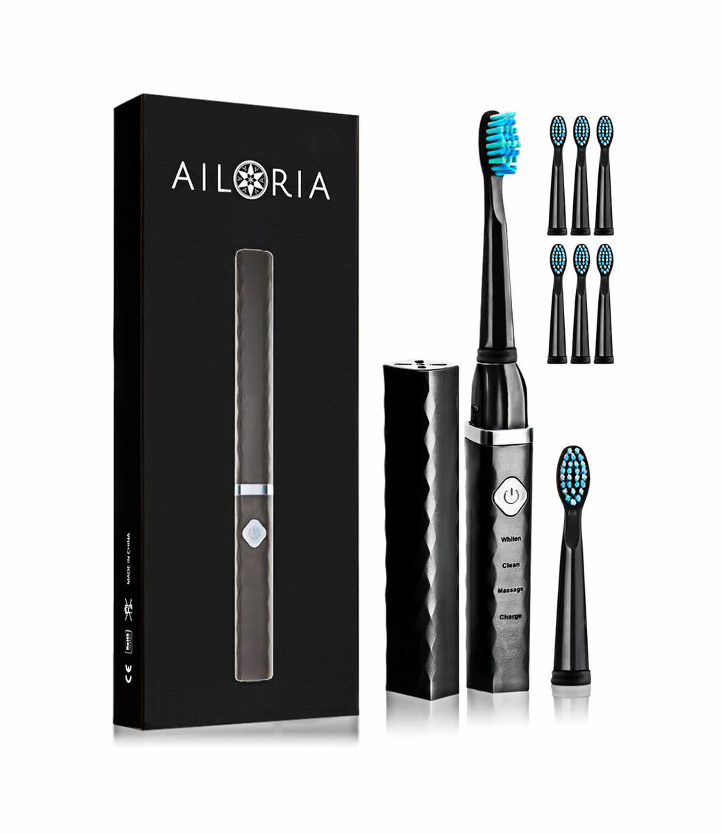 Image of Ailoria FLASH TRAVEL Schallzahnbürste inkl. 8x Bürstenköpfe schwarz bei nettoshop.ch