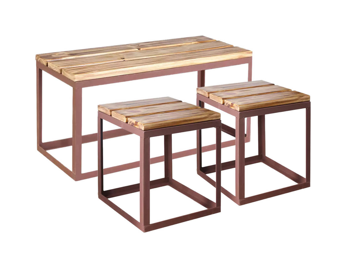Image of Nouvel Wood Outdoor Sitzbank und 2 Hocker bei nettoshop.ch