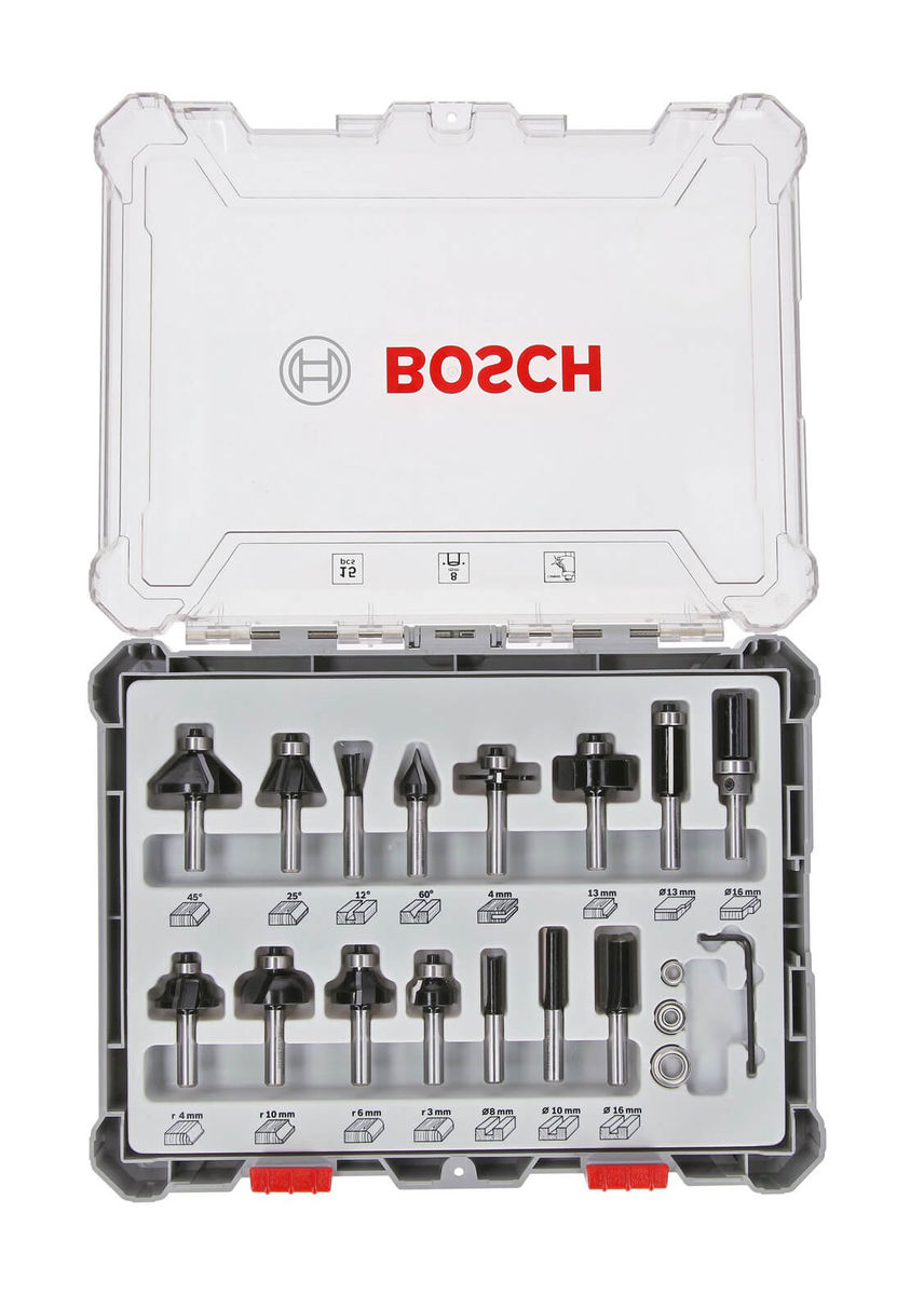 Image of Bosch Professional Router Bit Set 15 pcs Mixed 8 mm shank bei nettoshop.ch