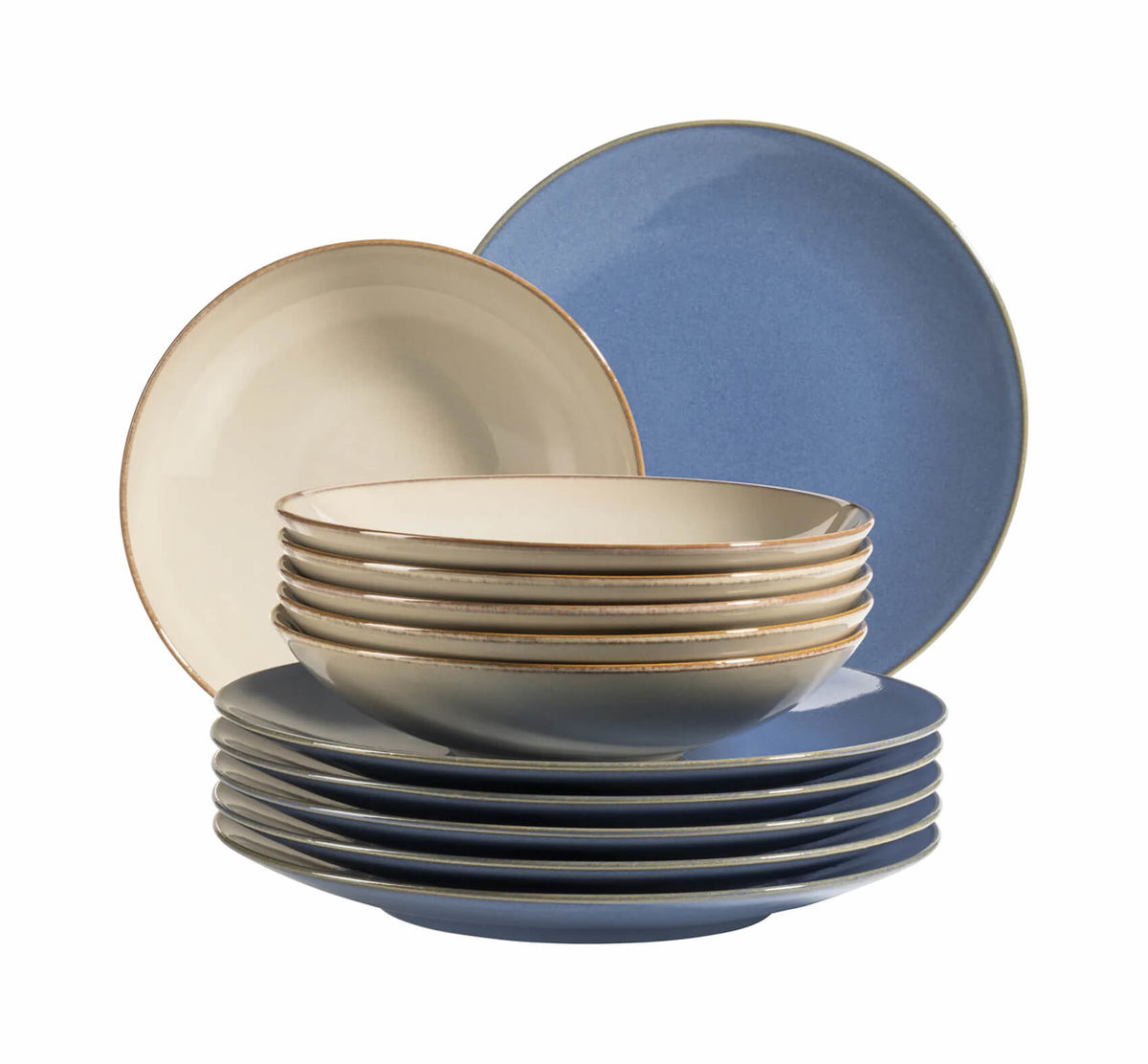 Image of Mäser Ossia Tafelservice 12-teiliges Teller Set grau / hellblau bei nettoshop.ch