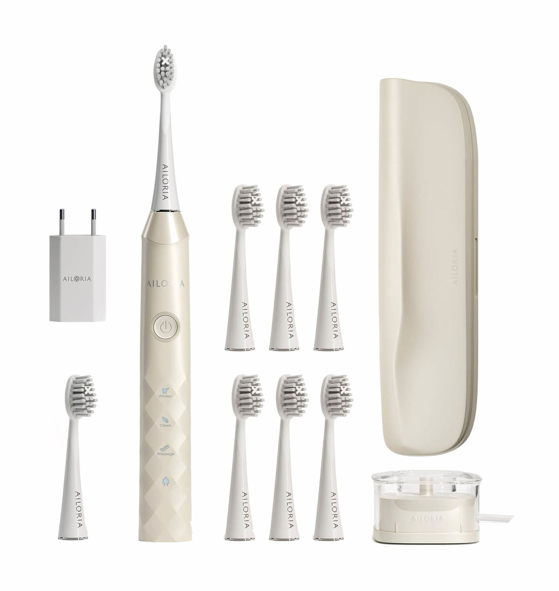 Image of Ailoria SHINE BRIGHT Schallzahnbürste inkl. 8 Bürstenköpfe coconut bei nettoshop.ch