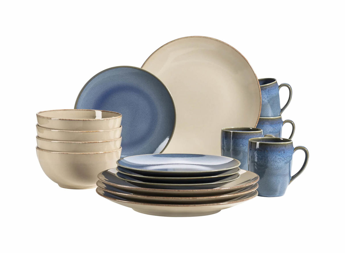 Mäser Ossia servizio da tavola Set di 16 piatti blu / grigio
