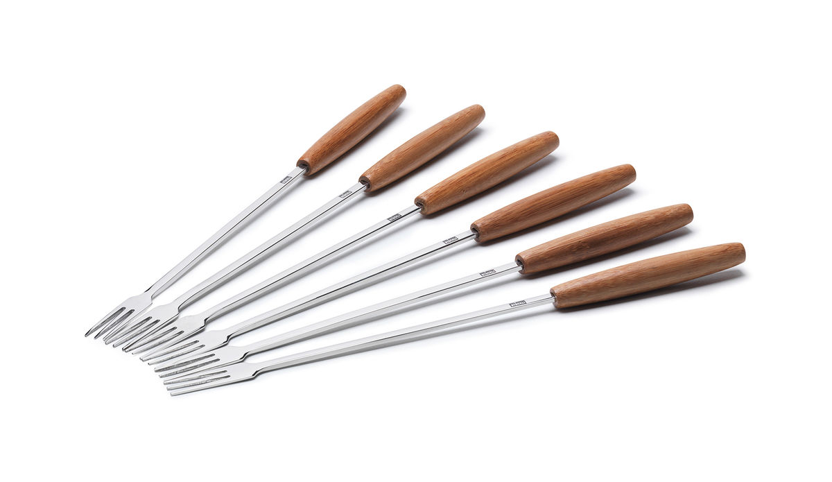 Stöckli Forchette per fonduta di formaggio con manico in legno 6 pz.