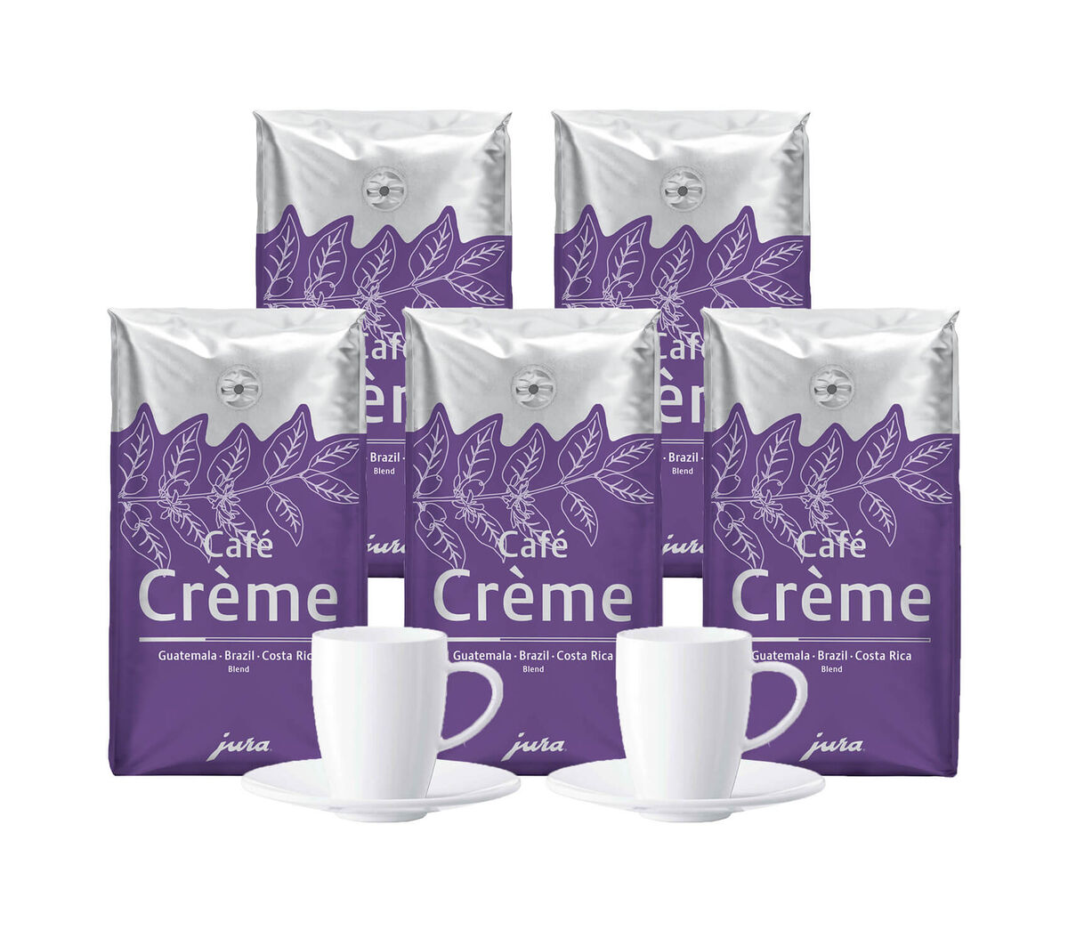 JURA Set di 2 tazze da caffè + 5x chicchi Café Crème Blend 250g