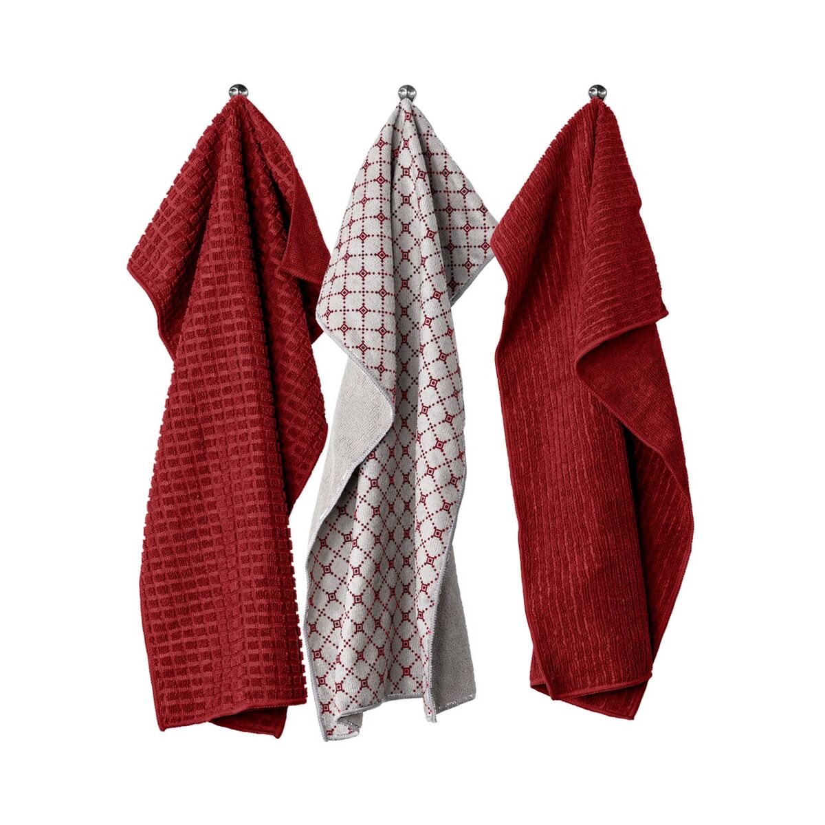 Tiseco 9587DIAMONDRED Set di asciugamani da cucina 3 pezzi rosso