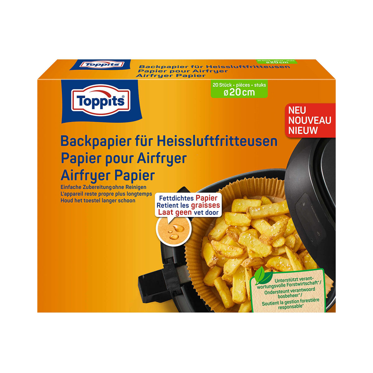 Toppits Carta da forno per friggitrici ad aria calda 20 pezzi